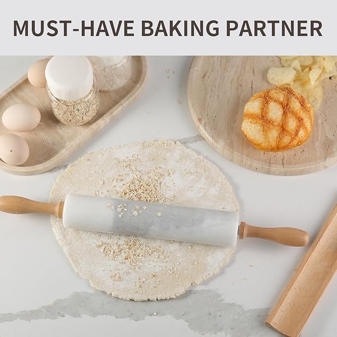 Koville Marble Rolling Pin, Non-Stick African Stone Polished Dough Roller, Pasta, Dumpling, Ravioli, Fondant, Pie Crust, Kitchen Baking Pastry Tools(Namib Fantasy)