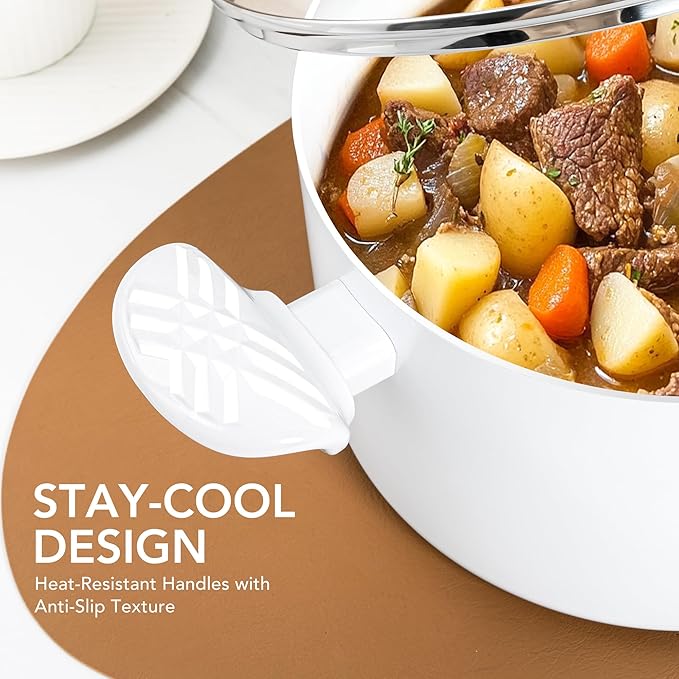 MICHELANGELO Stock Pot with Lid, 6 Quart Soup Pot with Lid, Nonstick Ceramic Cooking Pot with Stay-Cool Handle, Induction Compatible - 6QT, White