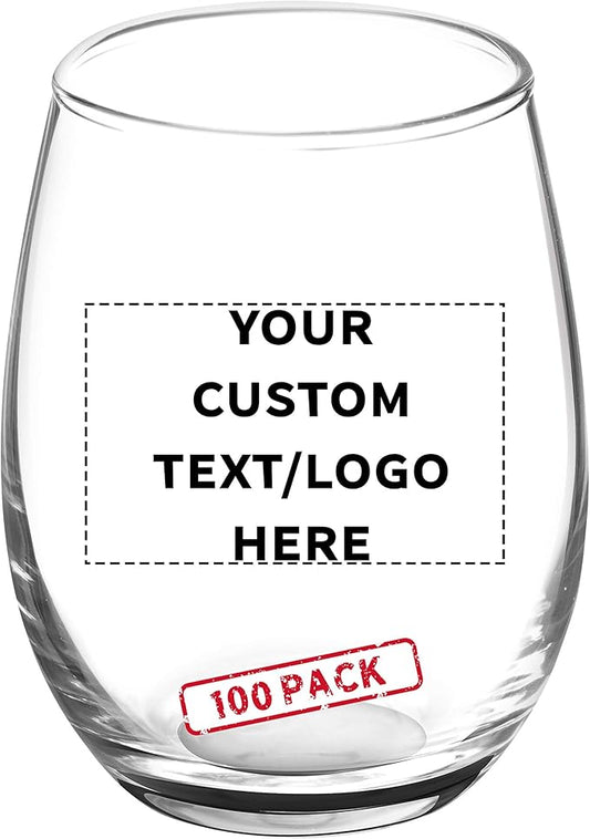 Custom Stemless Wine Glasses by ARC 5.5 oz. Set of 100, Personalized Bulk Pack - Perfect for Hotel, Bar, Restaurant or Lounge - Black