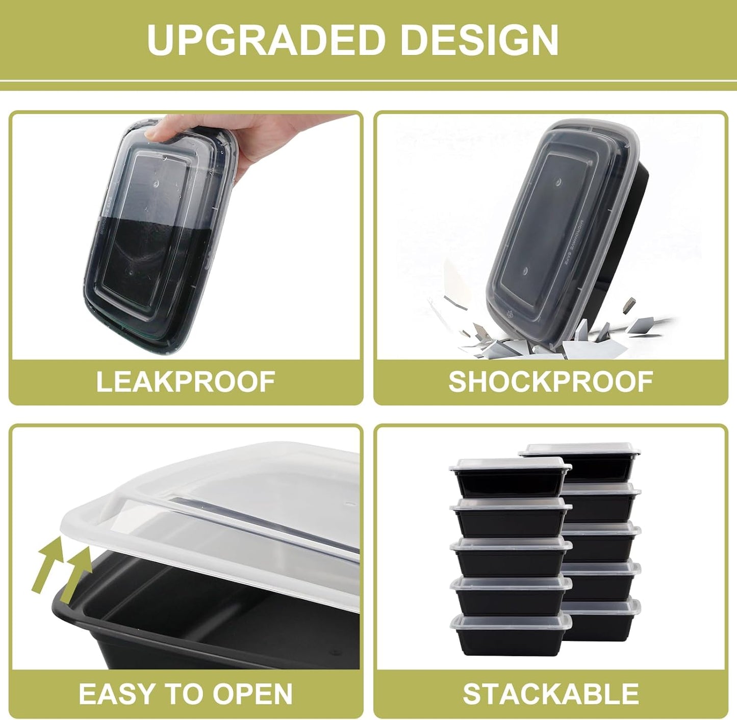 Meal Prep Containers 38oz 50 Pack Plastic To Go Food Containers, Disposable To Go Containers with Lids BPA Free, Microwave/Dishwasher/Freezer Safe