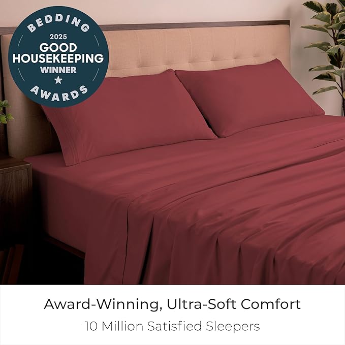 Mellanni California King Sheets Set - 4 PC Iconic Collection Bedding - Hotel Luxury, Extra Soft, Cooling Bed Sheets - Wrinkle, Fade, Stain Resistant (Cal King, Brick Red)