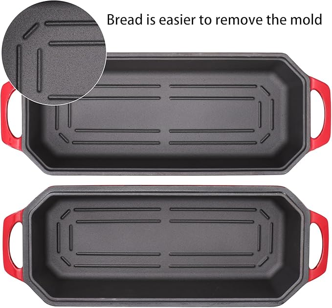Bread Pan Cast Iron Loaf Pan with Lid Bread Loaf Pan 13x5 Inch Enameled Cast Iron Sourdough Bread Pan,Red