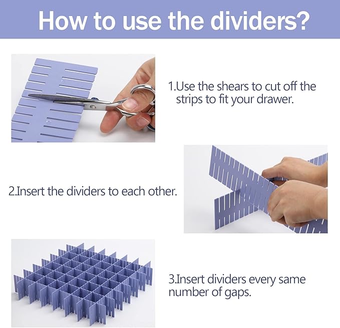 acDesign 40Pcs Grid Drawer Dividers, Adjustable Drawer Organizer for Socks, Underwear, Lingerie, Makeup, Bedroom Office Kitchen Storage (Blue)