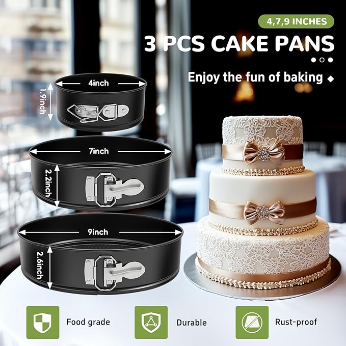 Springform Pan Set of 3 Pcs (4"/7"/9"), Non-stick Cheesecake Pans with Removable Bottom, Round Spring Form Cake Pans Set for Cheesecake, Cheese Cake Pans For Baking