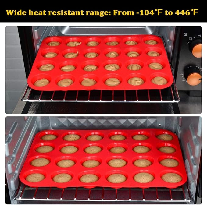 CAKETIME Silicone Muffin Pan Mini 24 Cups Cupcake Pan, Nonstick Food Grade Silicone Baking Pan 1 Pack