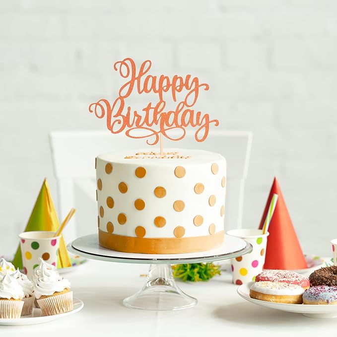 Happy Birthday Cake Toppers 9 Inch Glitter Happy Birthday Cake Pick for Birthday Anniversary Theme Party Cake Decorations Supplies - Orange