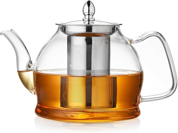 1200ml Glass Teapot with Removable Infuser, Stovetop Safe Tea Kettle, Blooming and Loose Leaf Tea Maker Set