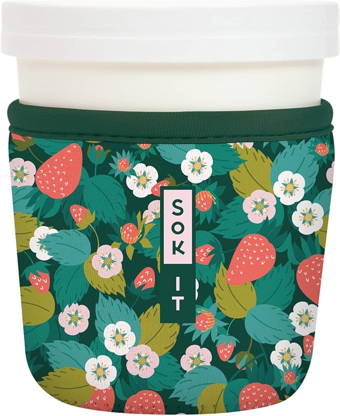 Sok It IceCreamSok Insulated Neoprene Cover (Strawberry Fields, Tapered Ice Cream Pints)