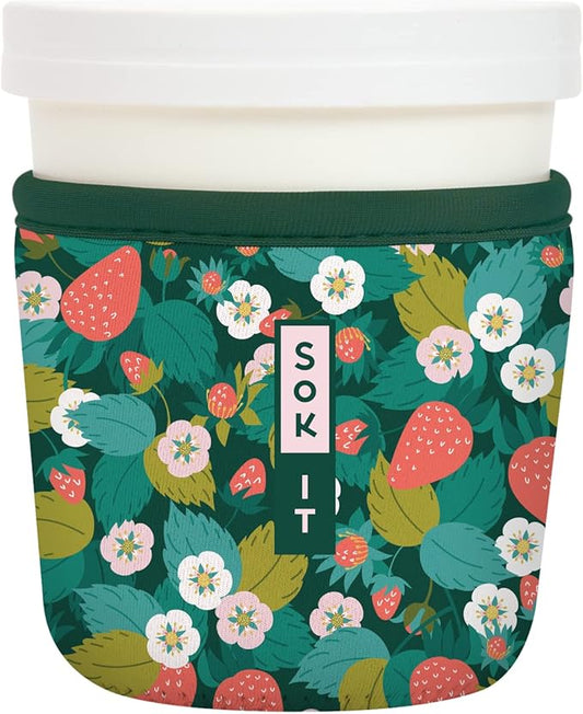 Sok It IceCreamSok Insulated Neoprene Cover (Strawberry Fields, Tapered Ice Cream Pints)