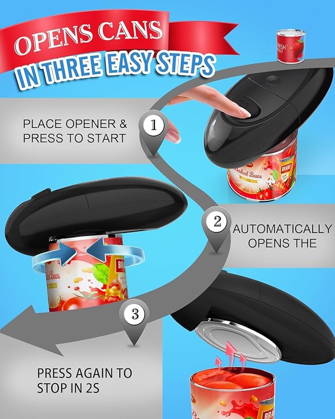 Effortless One-Touch Electric Can Opener, Safety Automatic Can Opener with Smooth Edge Fits All Cans Sizes, Battery operated Can Opener for Seniors with Weak Hands,Arthritis (black)