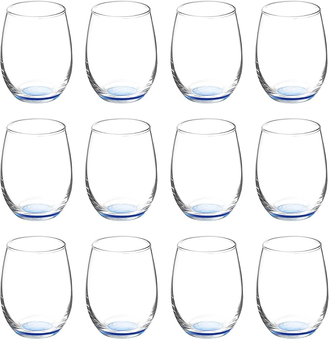 DISCOUNT PROMOS Stemless Wine Glasses by ARC 5.5 oz. Set of 12, Bulk Pack - Perfect for Hotel, Bar, Restaurant or Lounge - Blue