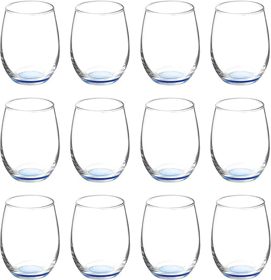 DISCOUNT PROMOS Stemless Wine Glasses by ARC 5.5 oz. Set of 12, Bulk Pack - Perfect for Hotel, Bar, Restaurant or Lounge - Blue