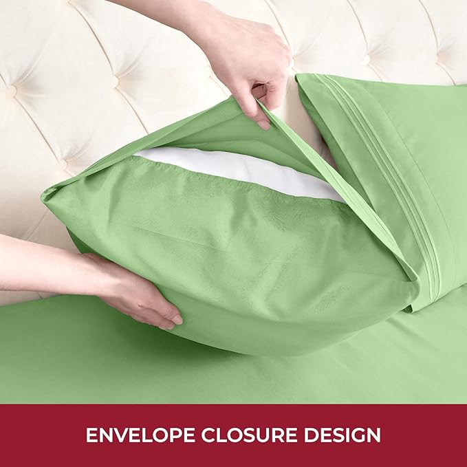 Mellanni RV Short Queen Sheets - 4 PC Iconic Collection Bedding - Hotel Luxury, Extra Soft, Cooling Bed Sheets - Deep Pocket up to 10 inch (RV/Short Queen, Pistachio)