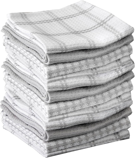 T-fal Premium Waffle Dish Cloths: Highly Absorbent, Super Soft Long Lasting - 100% Cotton, 12"x13" Towel for Cleaning & Drying, (12-Pack), Gray