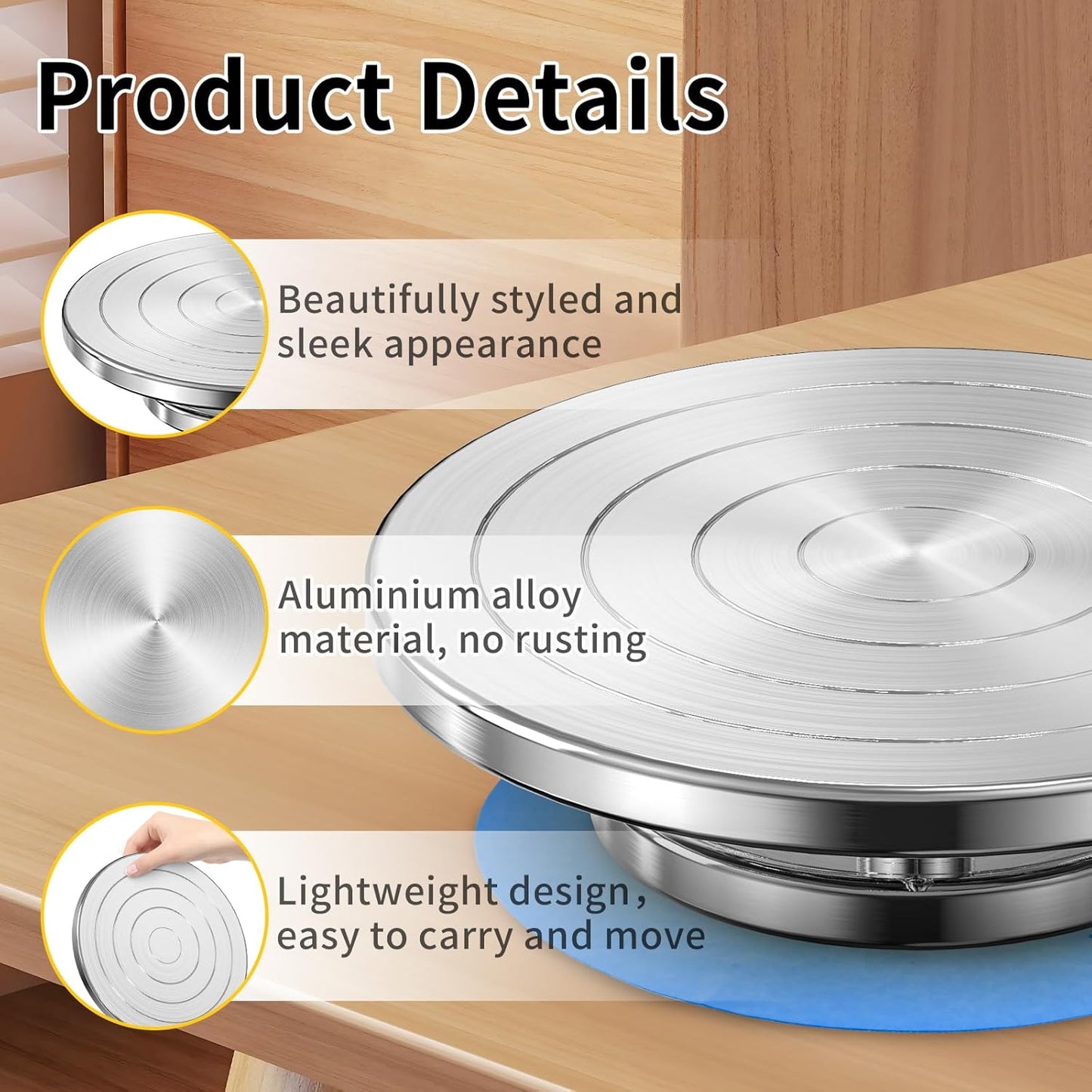 Yncotte 7 Inch Banding Wheel, Double-Sided Pottery Wheel Turnable Aluminium Alloy Metal Sculpting Wheel Rotate with Ball Bearings for Ceramics Clay Model Making Cake Decor Paint Spraying