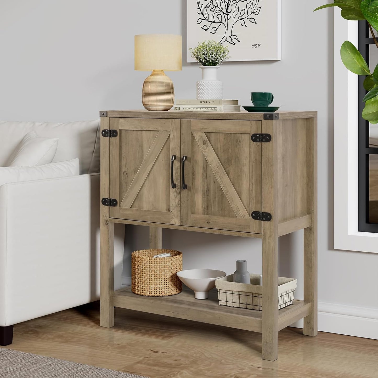 Sofa Table Console Table,Coffee Bar Cabinet,31.5 L x 13.8 D x 34.65 H Entryway Table with 2 Storage Cabinets,Farmhouse Foyer Table,Buffet Sideboard for Kitchen,Hallway (Rustic Brown)