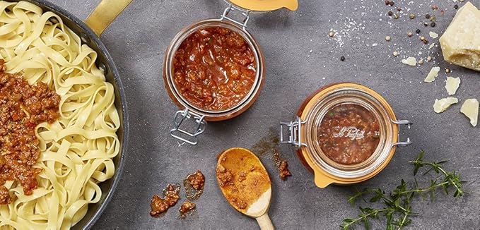 Le Parfait Super Jar, Canning Jars, 500mL French Glass Canning Jar w/Round Body, Glass Jars With Airtight Lid, Canning Jars Wide Mouth, Glass Jar w/Lid, Clear Jars, Clear Glass Jars (16oz/Pint, 6 pk)