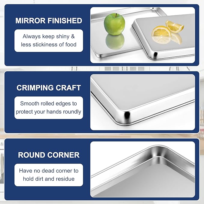 P&P CHEF Baking Cookie Sheet Set of 2, 19.6 Inch Stainless Steel Cookie Sheet Pan, Large Baking Pan Bakeware, Heavy Duty & Healthy, Oven & Dishwasher Safe