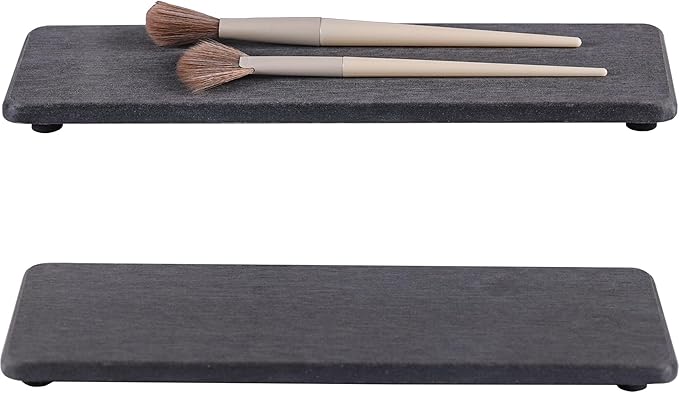 2 Pcs Water Absorbing Stone Trays, Kitchen/Bathroom Sink Soap Dish, Diatomite Tray Used for Hand Soap & Cosmetic Bottles in The Modern Home, 3.2" W x 10.2" L, Dark Gray
