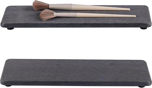 2 Pcs Water Absorbing Stone Trays, Kitchen/Bathroom Sink Soap Dish, Diatomite Tray Used for Hand Soap & Cosmetic Bottles in The Modern Home, 3.2" W x 10.2" L, Dark Gray