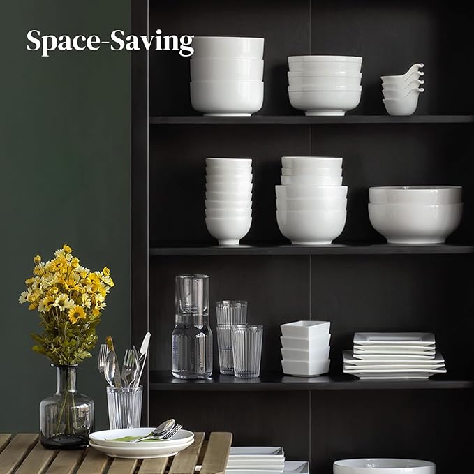 DOWAN 22 OZ White Ceramic Bowls Set of 4 - Perfect for Soup Bowls for Kitchen, Cereal Bowl, Ramen Bowl, Microwave Safe for Oatmeal, Fruit,Salad and Rice Bowl - Dishwasher & Microwave Safe