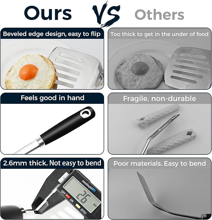 14.3-in Spatula Set, 18/0 Stianless Steel Heavy Duty Turner & Slotted Spatula, Kitchen Cooking Utensils Set, High Heat Resistant, Grilling Frying Serving Food, Pack of 2