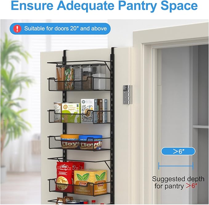 Over the Door Organizer, 10-Tier with Adjustable Bins - Kitchen Storage, Black