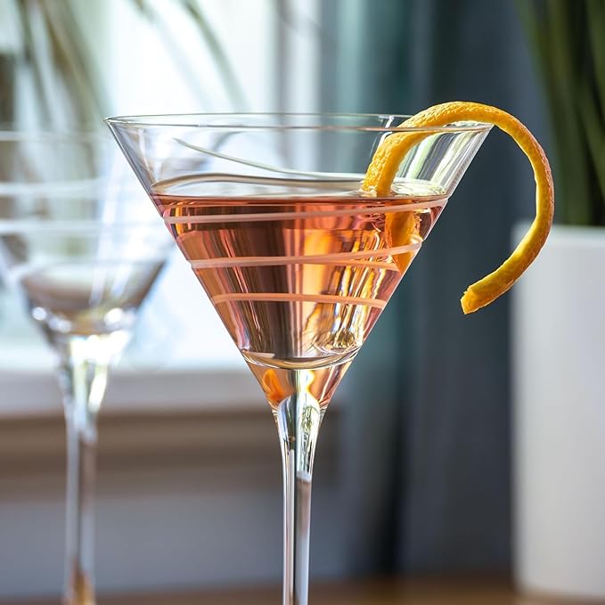 Rolf Glass Twist Martini Cocktail Glass | Set of 2 10oz Glasses | Lead-Free Glass | Engraved Martini Glasses | Proudly Made in the USA