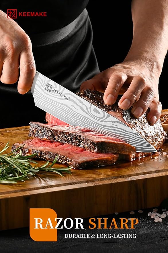 KEEMAKE Chef Knife 8 Inch - Ultra Sharp Kitchen Knife 1.4116 High Carbon Stainless Steel Blade, Ergonomic Handle, Professional Meat Knife for Home Cooking & Chefs, w/Sheath & Gift Box