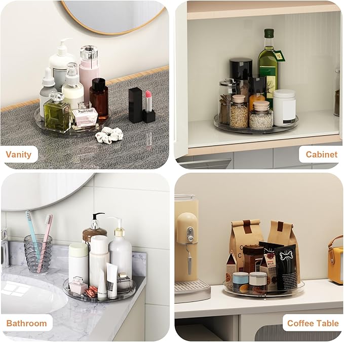 2 Pack Lazy Susan Organizer Turntable, Clear 9 Inch Rotating Organizer Tray for Cabinet Table Top, Round Non-Skid Refrigerator Lazy Susan, Kitchen Storage for Pantry Countertop Bathroom, Spice Rack