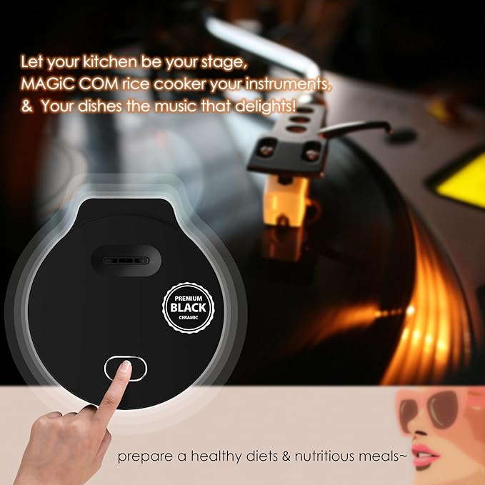 MAGiC COM Rice Cooker 4 Cup(Uncooked) 8 Cup(Cooked), Small Rice Cooker with Steamer, One Touch Healthy Cooking & Warmer, Slow Cooker with Nonstick Inner Pot, 24 Hour Delay Timer, Grain Cooker/Black