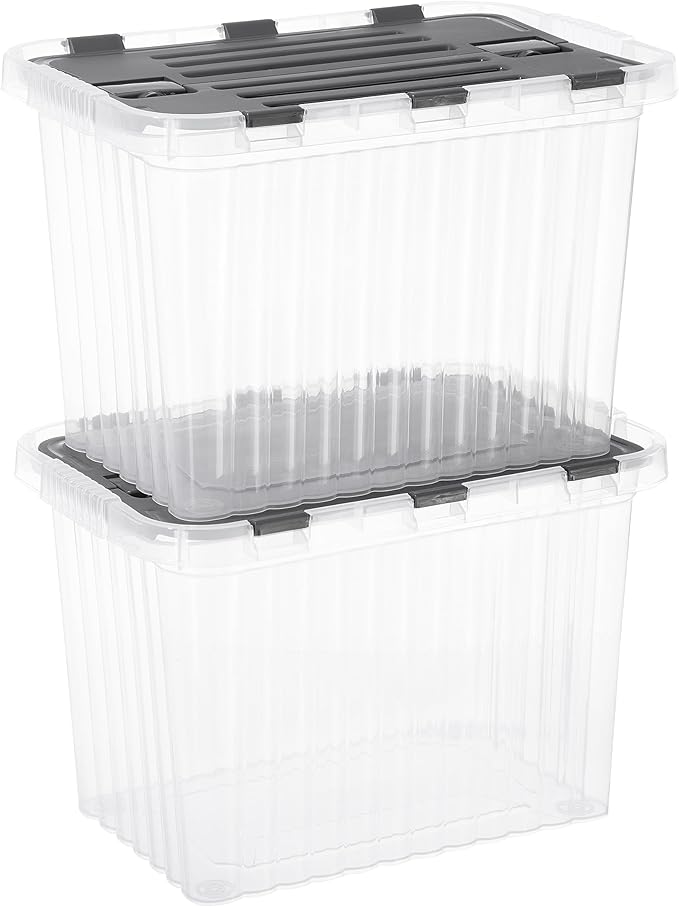 Superio Storage Bins with Lids, Clear Plastic Containers for Organizing, Stackable Totes, BPA Free, Odor Free, Organizer Boxes for Home, and Dorm (2 Pack, 15"x10"x10.25")