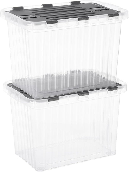 Superio Storage Bins with Lids, Clear Plastic Containers for Organizing, Stackable Totes, BPA Free, Odor Free, Organizer Boxes for Home, and Dorm (2 Pack, 15"x10"x10.25")