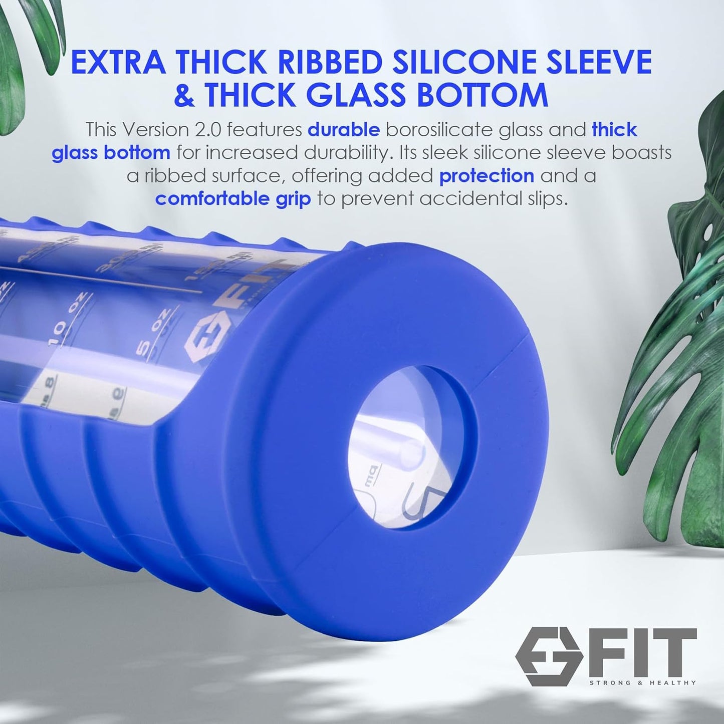 FIT Strong & Healthy 32 oz Glass Water Bottle with Straw Lid, Time Marker, Sleeve & Extra Lid - Motivational, Wide Mouth 1 Liter Glass Drinking Bottle