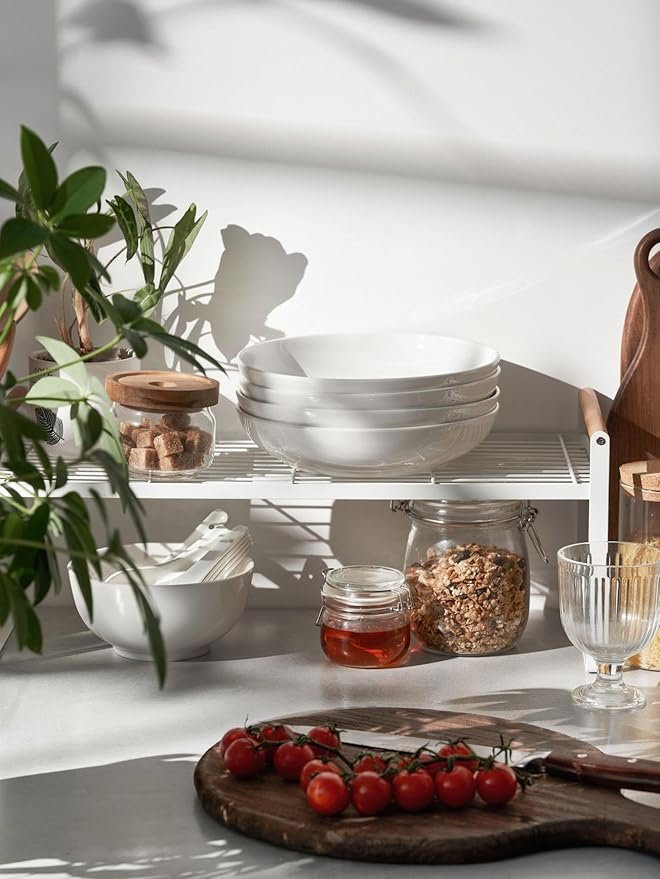 DOWAN 8.5" Pasta Bowls Set of 4, 30oz White Ceramic Shallow Dinner Bowls for Salad, Soup & Pasta, Stackable and Easy to Clean, Ideal for Everyday Use & Housewarming Gift