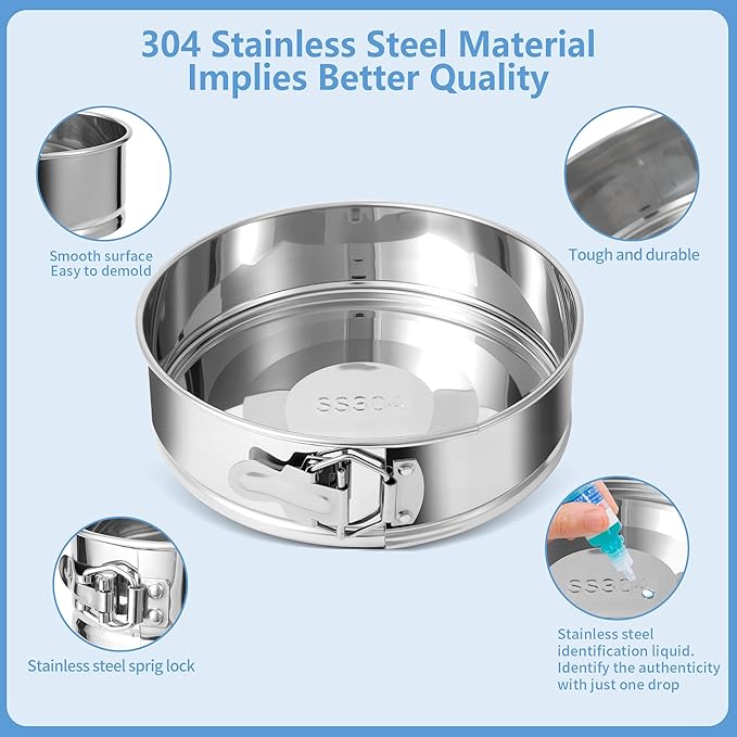 9 Inch Springform Pan - Nonstick 304 Stainless Steel Springform Cake Pan with Removable Bottom, 10 Inch Leakproof Silicone Cheesecake Pan Protector with Parchment Paper