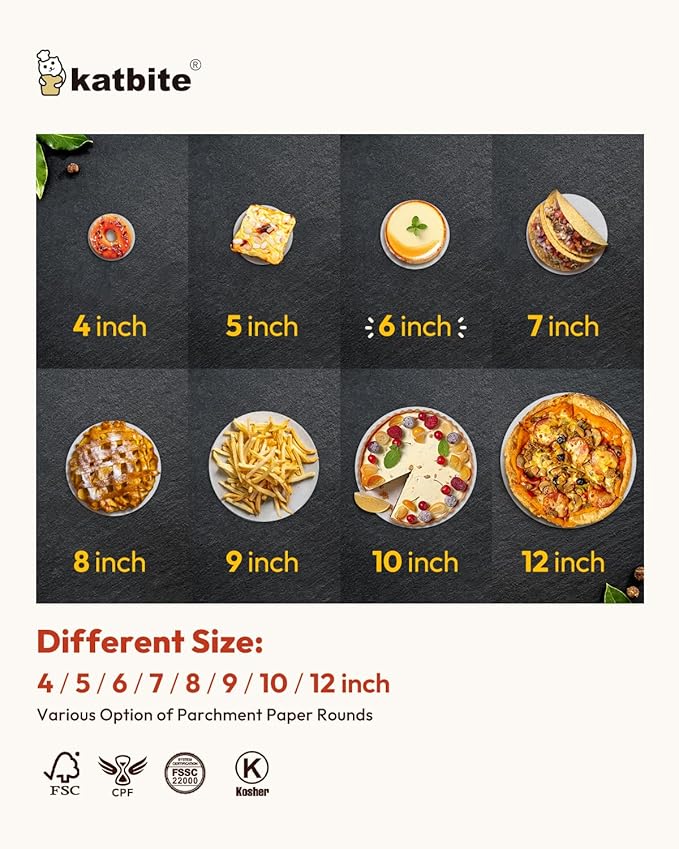 Katbite® 6 Inch 200Pcs Parchment Paper Rounds, Round Baking Sheets Paper, Uses for Cake Baking, Patty Separating, Tortilla Wrapping