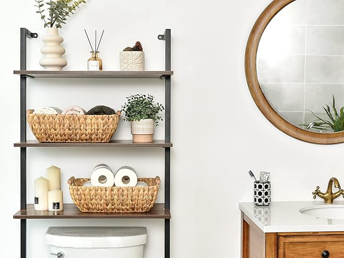 StorageWorks Hand-Woven Jumbo Storage Baskets with Wooden Handles, Water Hyacinth Wicker Baskets for Organizing, 2 Pack