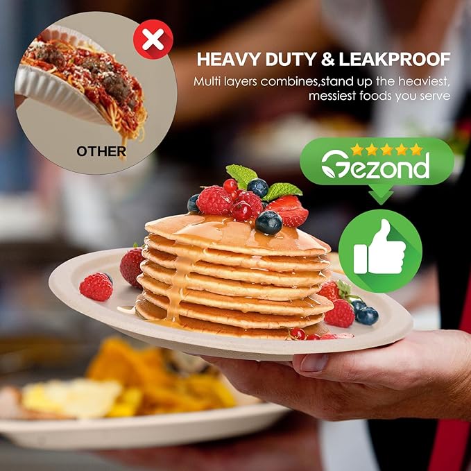 Gezond Compostable Small Paper Plates 6 Inch 125 Pack Dessert Plates Disposable Heavy-duty Made of Sugarcane Fiber