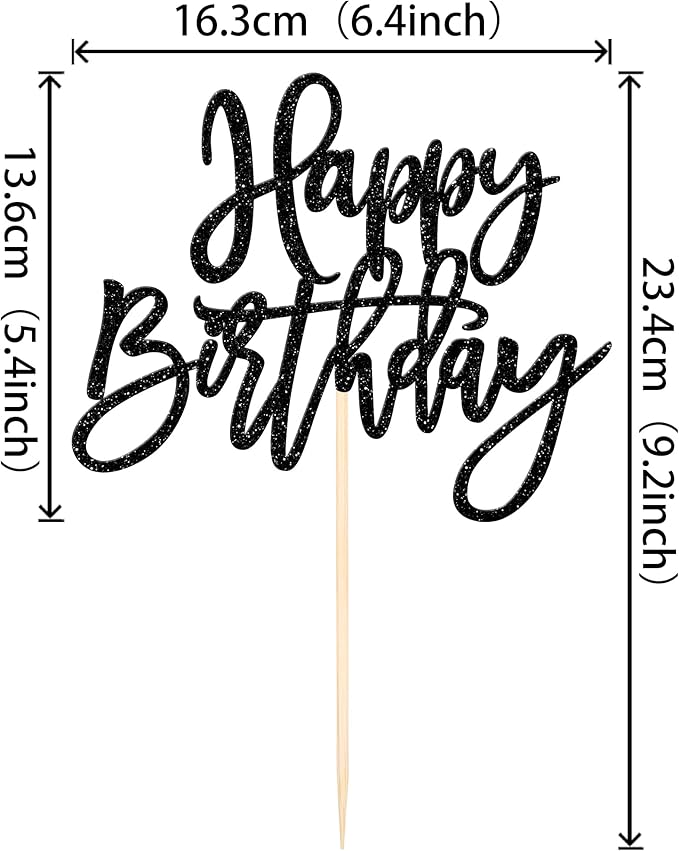 ZHUOWEISM 1 PCS Happy Birthday Cake Topper Glitter Happy Birthday Cake Pick for Celebrating Happy Birthday Anniversary Theme Party Cake Decorations Supplies Black
