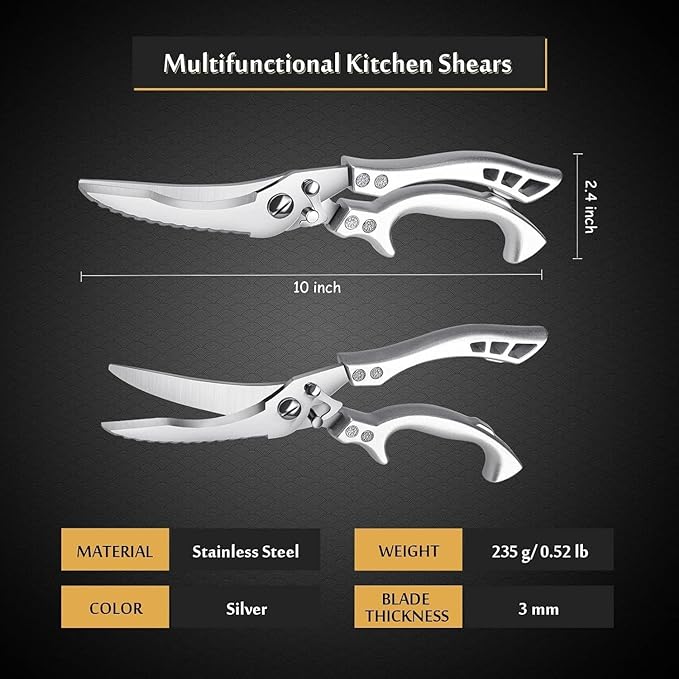 Dreach Reach Heavy Duty Poultry Shears with Serrated Edge - Kitchen Scissors For Chicken, Bone, Meat, Turkey, Fish - No Rust, Spring Loaded, Stainless Steel