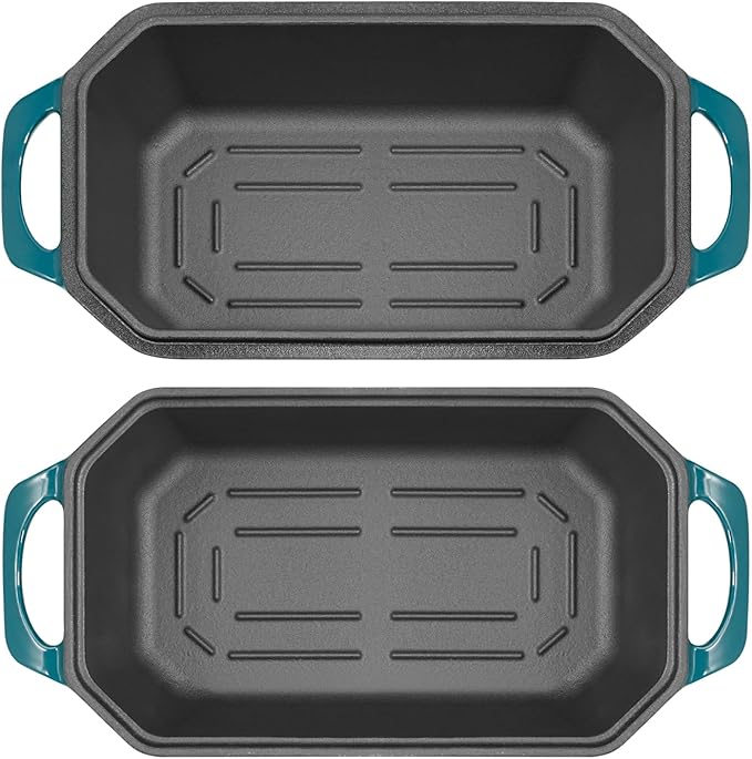 Bread Pan Cast Iron Loaf Pan with Lid Bread Loaf Pan 9x5 Inch Loaf Pan Enameled Cast Iron Sourdough Loaf Pan, DarkCyan