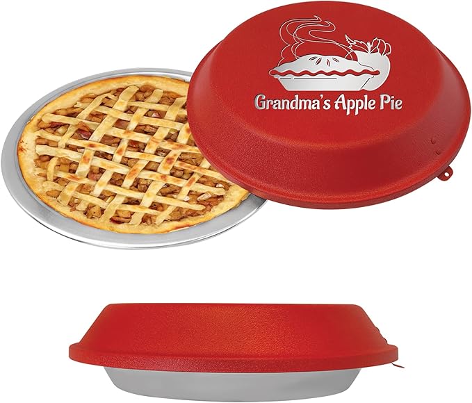 Personalized Aluminum Pie Pan with Lid Customized Cake Pan Bake Tray Engraved With Custom Name Text Monogram - Wedding, Engagement, Anniversary, Housewarming, Birthday, Bridal Shower Gift (Red)