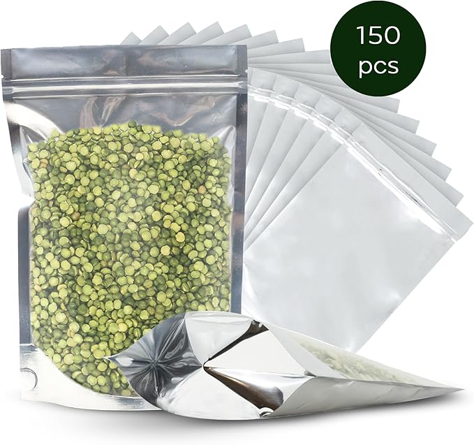 150 Resealable Food Storage Bags, 6x9-inch Heat Sealable Air Tight Bags, Stand Up Zip Bags, Waterproof Packaging Barrier