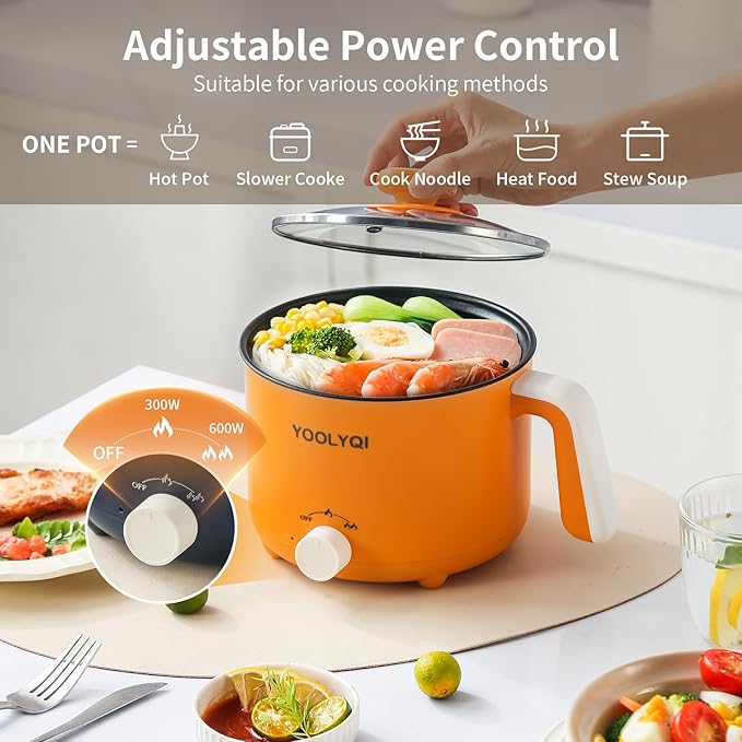 Hot Pot Electric : 1.5L Mini Ramen Cooker with 2 Temp Settings, Portable Lazy Pot Dorm, Office Must Have for Ramen/Noodles/Soup/Oatmeal