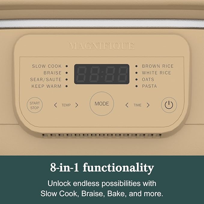 4 Quart Programmable Slow Cooker with Flexible Easy Programming, 8-in-1 Multi-Cooker with Dishwasher Safe Lid & Removable Crock Pot & Wooden Spoon, Nonstick, Oven Safe Pot to 500°F, Brown