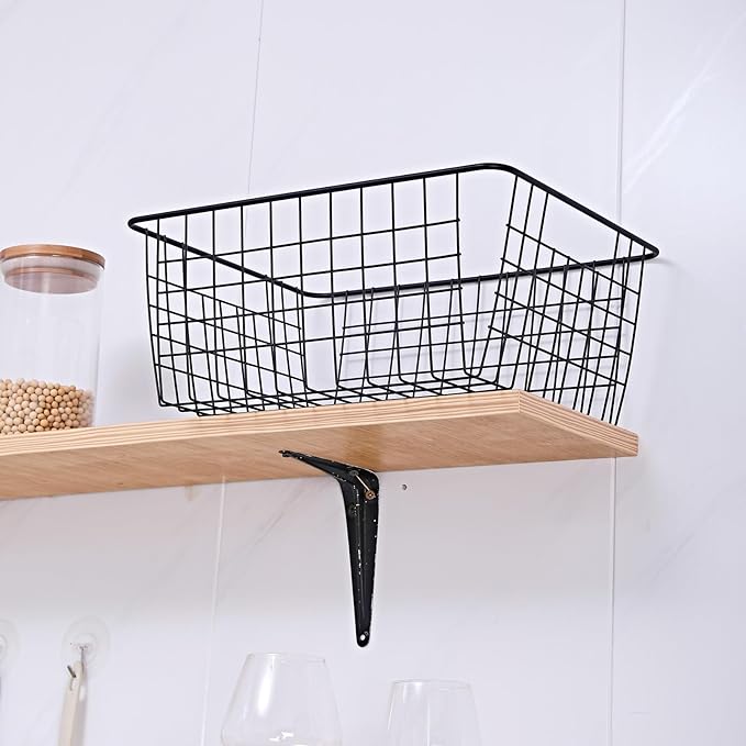 14" Upright Freezer Storage Baskets, Black Wire Storage Bins Large Bakset for Freezer, Pantry, Bathroom Organizing, Set of 2