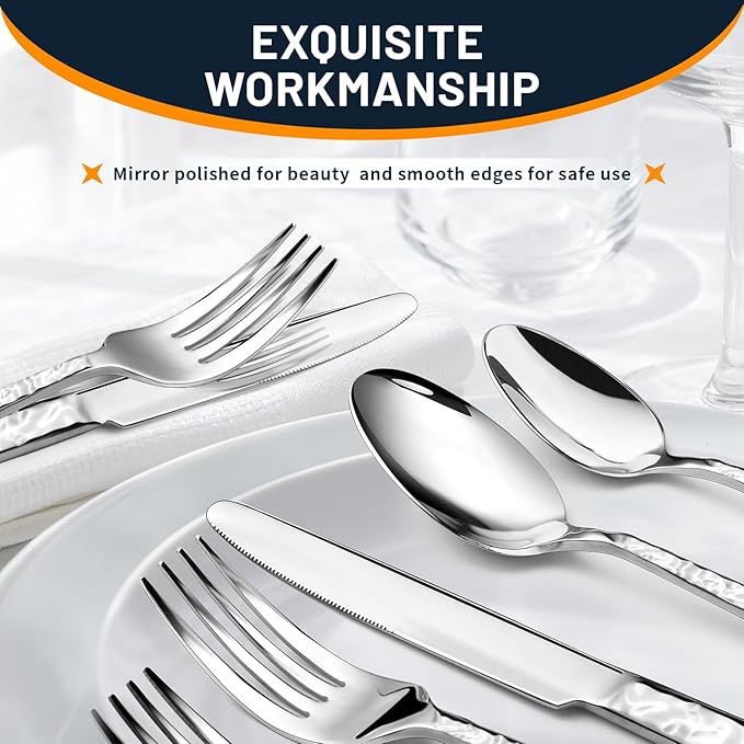 60 Piece Silverware Set for 12, Food-Grade Stainless Steel Utensils Set Includes Spoons Forks Knives, Sturdy Home Kitchen Eating Tableware Set,Wave Style Design & Mirror Polished - Dishwasher Safe