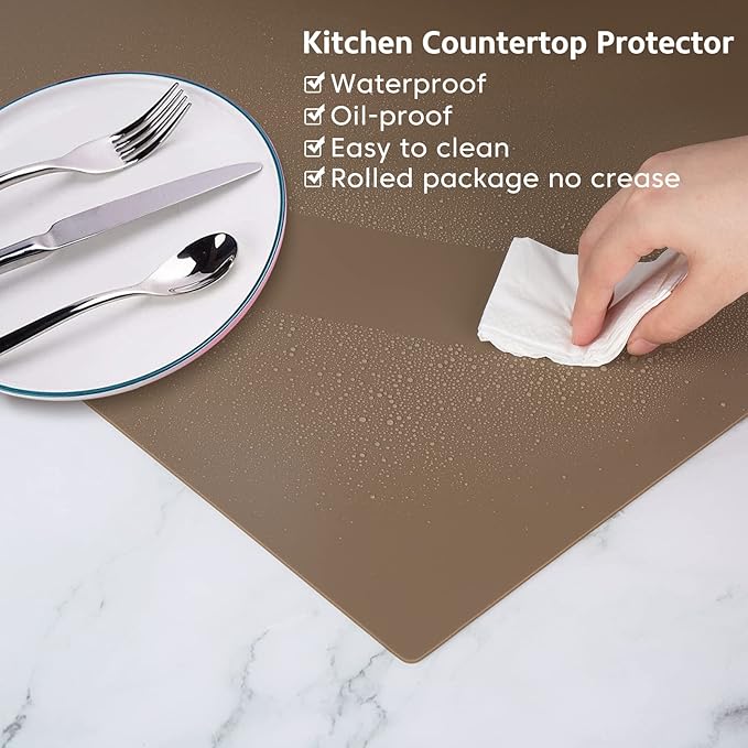 Silicone Mats for Kitchen Counter, Nonslip Silicone Mats for Crafts Countertop Protector Heat Resistant Mat (78.7” x 15.7”, Taupe)