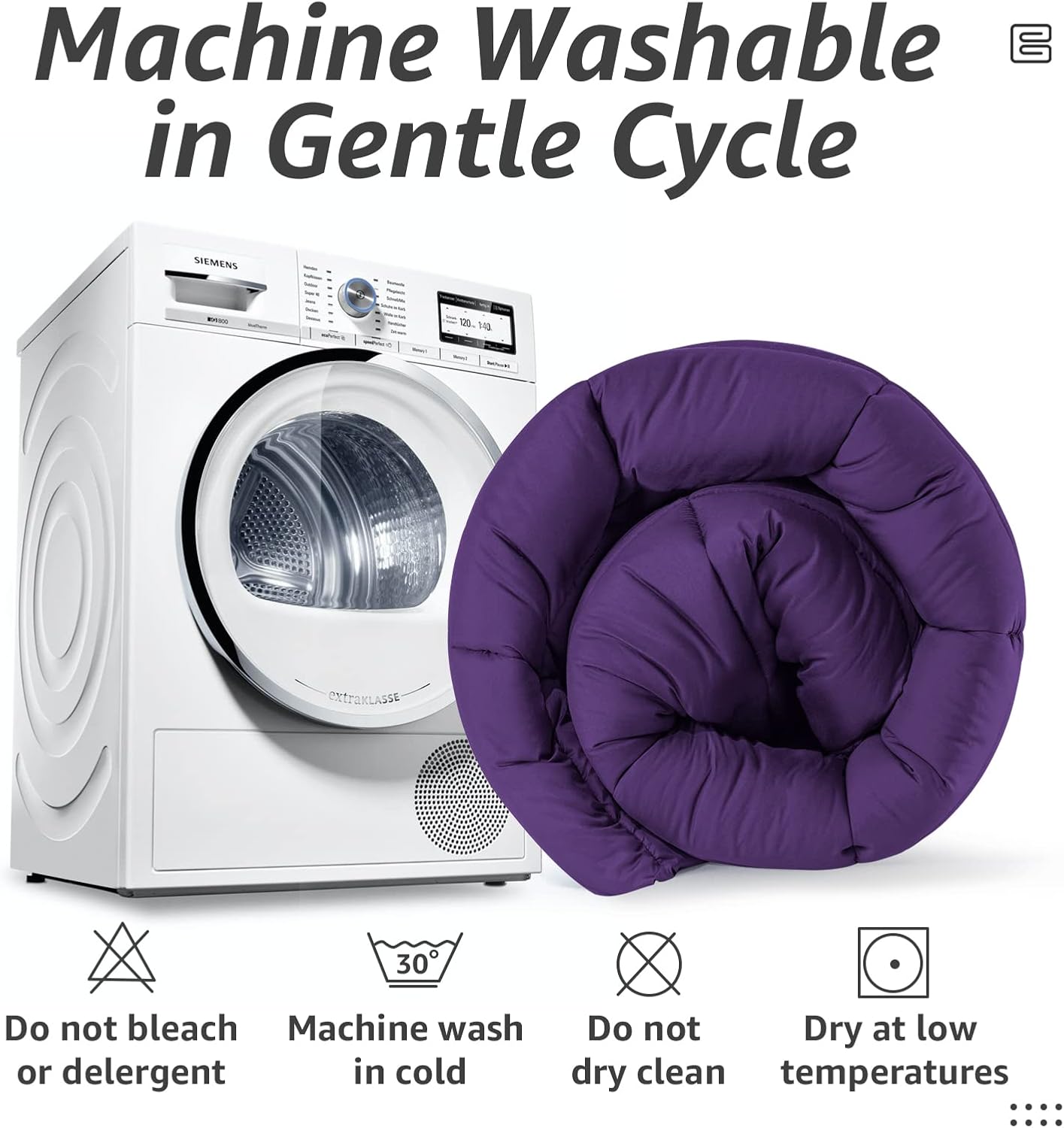 HYLEORY All Season Queen Size Bed Comforter - Cooling Goose Down Alternative Quilted Duvet Insert with Corner Tabs - Winter Warm - Machine Washable - Purple